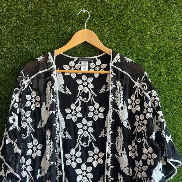 Embroidered Open Cardigan Fringe Kimono Boho - Picture 3 of 6